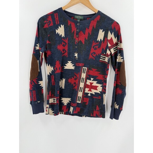 Lauren Jeans Co Ralph Lauren LRL Southwest Aztec Henley Shirt Women's PETITE MED - Picture 1 of 12